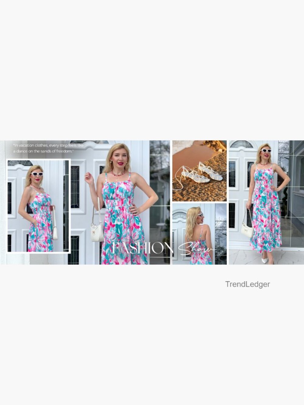 Smocked Floral Maxi Dress Boho Beach Sundress with Pockets - Picture 7 of 7